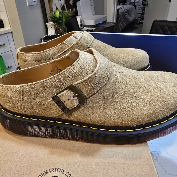 Doc Marten’s Isham Desert Oasis Suede Mules Parchment Beige Men 10 Women 11 NEW - Picture 1 of 6